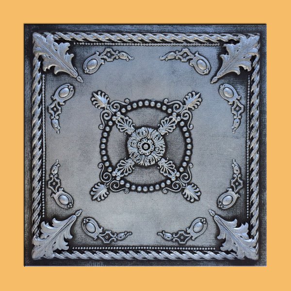 24"x24" Jewel Antique Silver Black PVC 20mil Ceiling Tiles