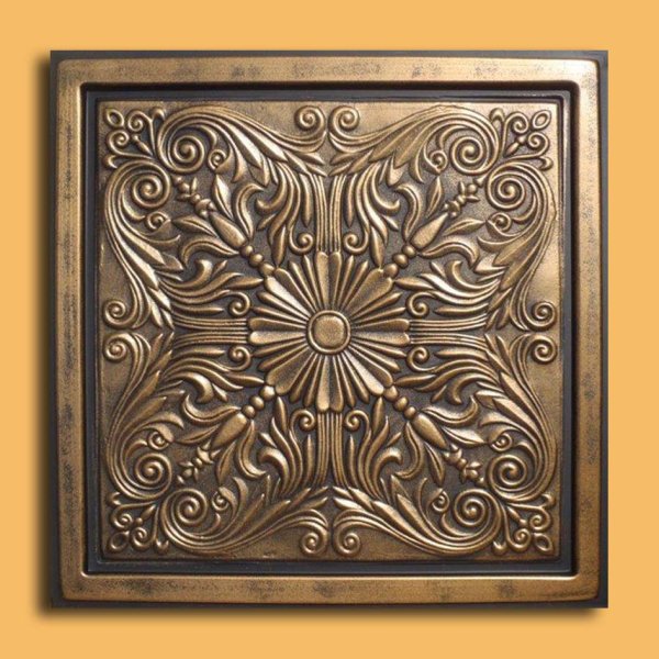 24"x24" Astana Antique Gold Black PVC 20mil Ceiling Tiles